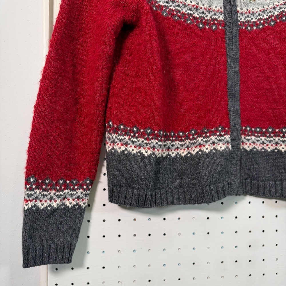 Holiday Winter Cardigan Sweater Womens Red Embroidered Cardinal Full Zip - Small - Picture 3 of 12